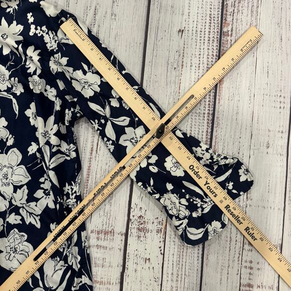 Lauren Ralph Lauren 1X Navy White Floral Button Front Stretch Cotton Shirt - Picture 9 of 9